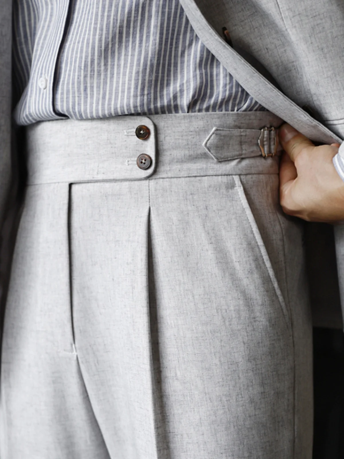 

Мужские повседневные брюки с высокой талией и прямыми штанинами, на пуговицах, без глажки, осенние, приталенные, драпированные, в деловом стиле, модель Naples