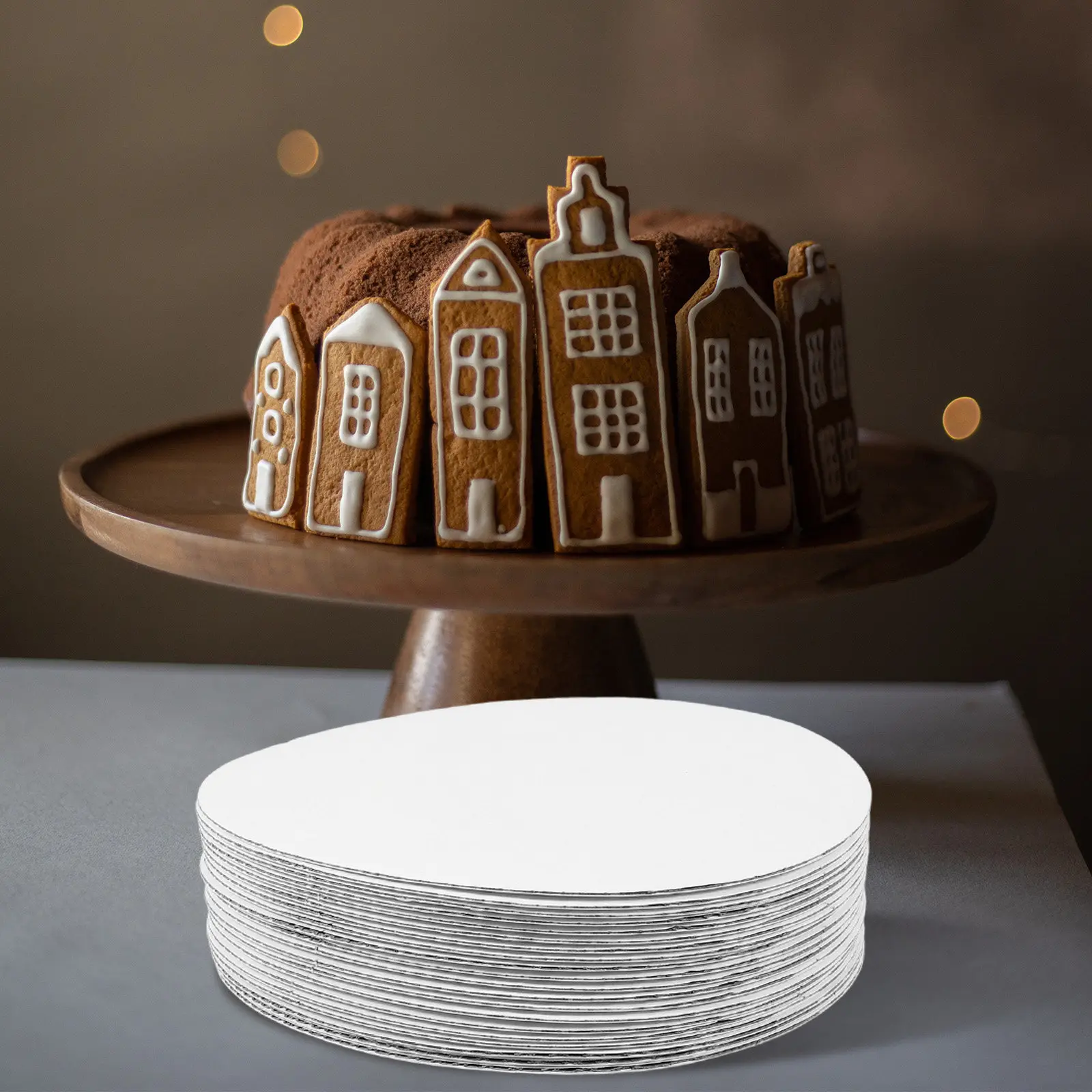 20Pcs Cake Box Inserts Disposable Paper Cake Boards Round Bottom Display Trays Birthday Celebration Dessert Plates Party Serving