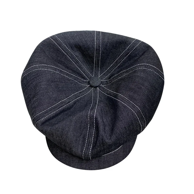 High Quality Newsboy Caps Men Women Black Beret British Gatsby Cap Spring Autumn Denim Fabric Hat NC11