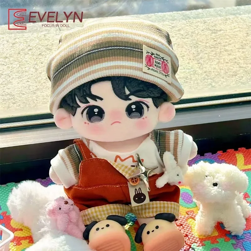 Evelyn New 20cm Cotton Doll Clothing Casual Set with Overalls and Fluffy Doll Dress-Up Outfits