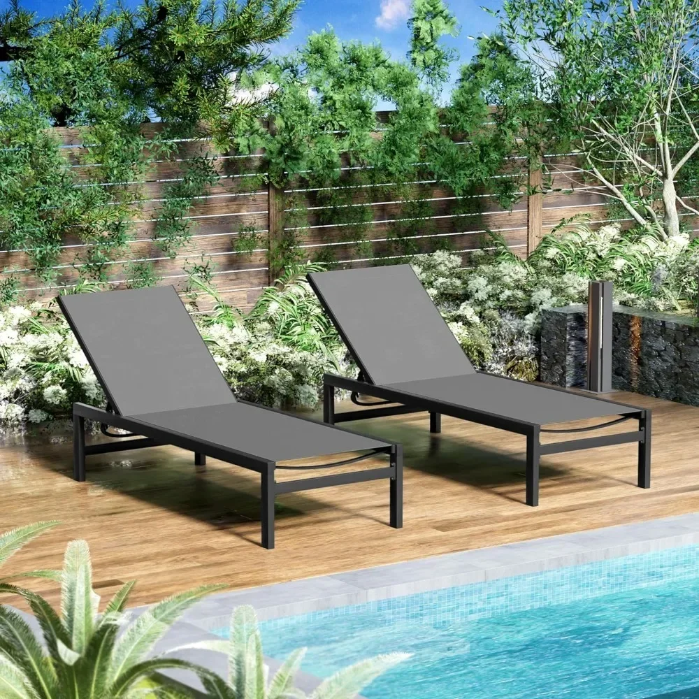 Beach Chairs, Chaise Lounge Outdoor Aluminum Outdoor Chaise Lounge Flat Chaise Lounge Chair for Pools Patio Beach Chairs