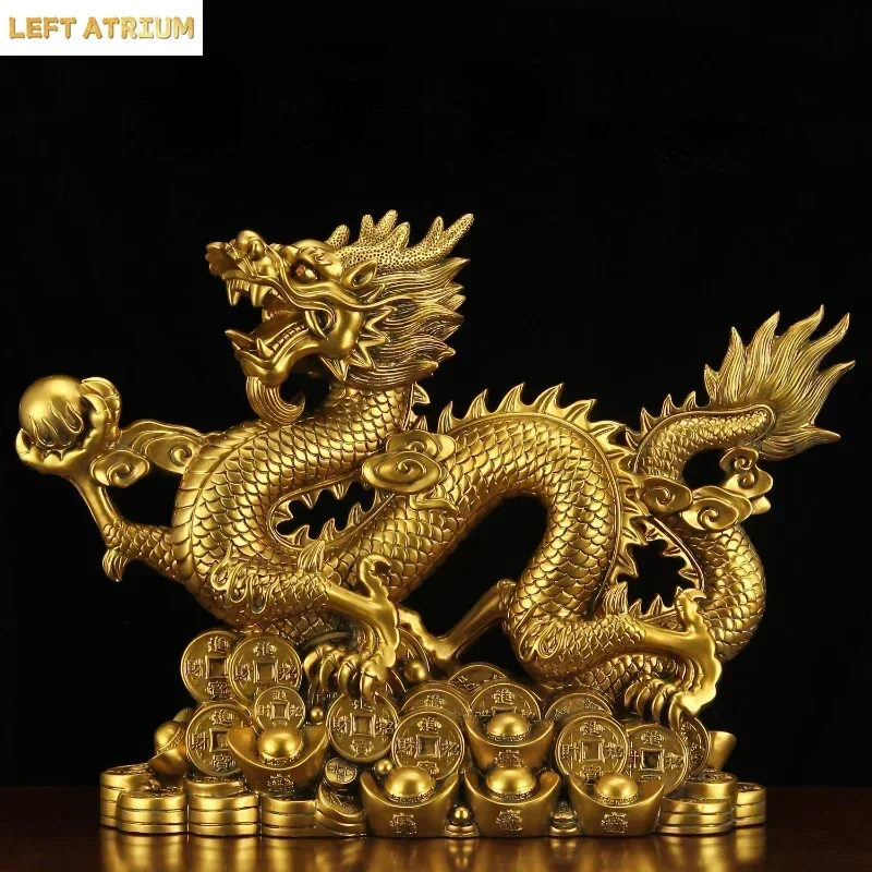 Fengshui Five-clawed Dragon Copper Color Ornaments Attract Wealth Boss Office Living Room Gateway Zodiac Mascot Crafts