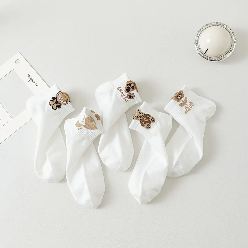 5/10 أزواج المرأة لطيف الدب الجوارب الكاحل الجوارب تنوعا المألوف الإبداعية تنفس مريحة الجوارب غير رسمية
