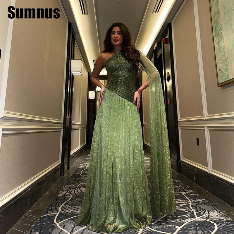 

SUMNUS Contrast Color Green Prom Gowns Elegant A-Line One Shoulder Party Dresses Sleeveless Dresses 2024 Floor Length Customized