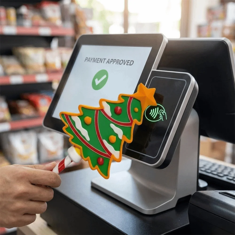 3D Printed Xmas Tree Shape Magic Wand Handheld Cute Christmas Payment Magic Wand Plastic Portable Credit Card Holder