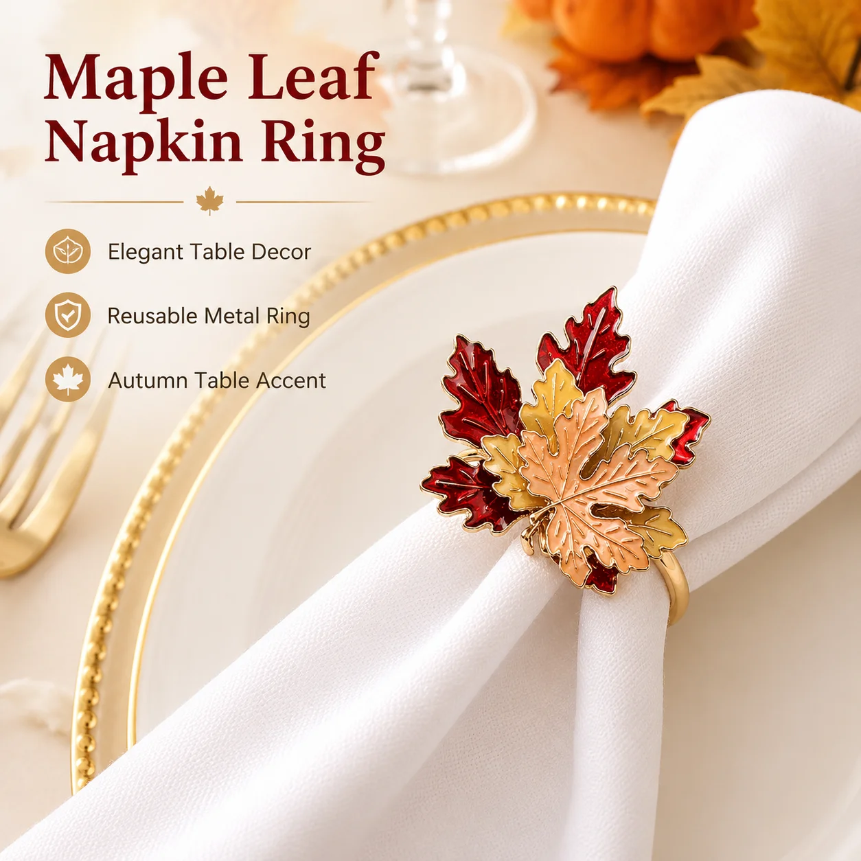 2/4/6PCS Maple Leaf Napkin Rings Fall Metal Serviette Buckle Holder Thanksgiving Christmas Table Decor