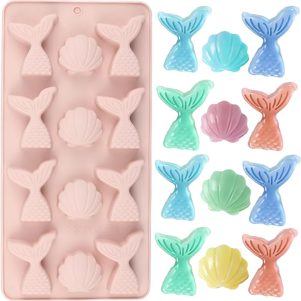Marine Theme Fondant Silicone Mold,Seashell,Mermaid Tail,DIY Handmade Baking Tools for Mermaid Theme Cake Decoration