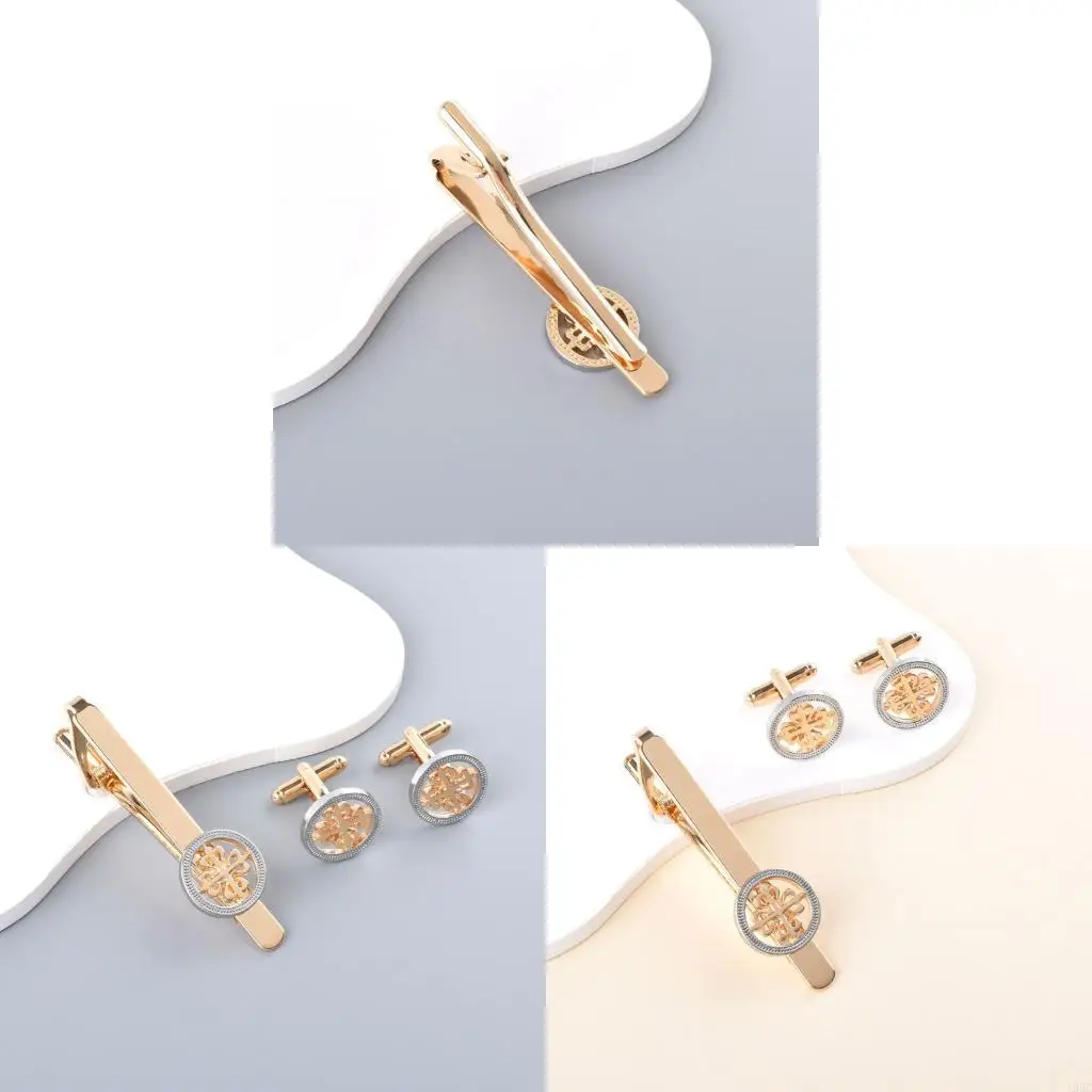 195C Fashion Men Cufflinks Multifunctional Use Alloy Texture Tie Holder Men Tie Pins Perfect Present for Husband or Father