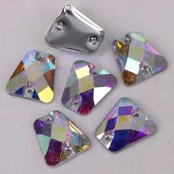 100pcs 14mm Crystal AB / Clear AB Trapezoid resin sewing on stones flat back sew on stones