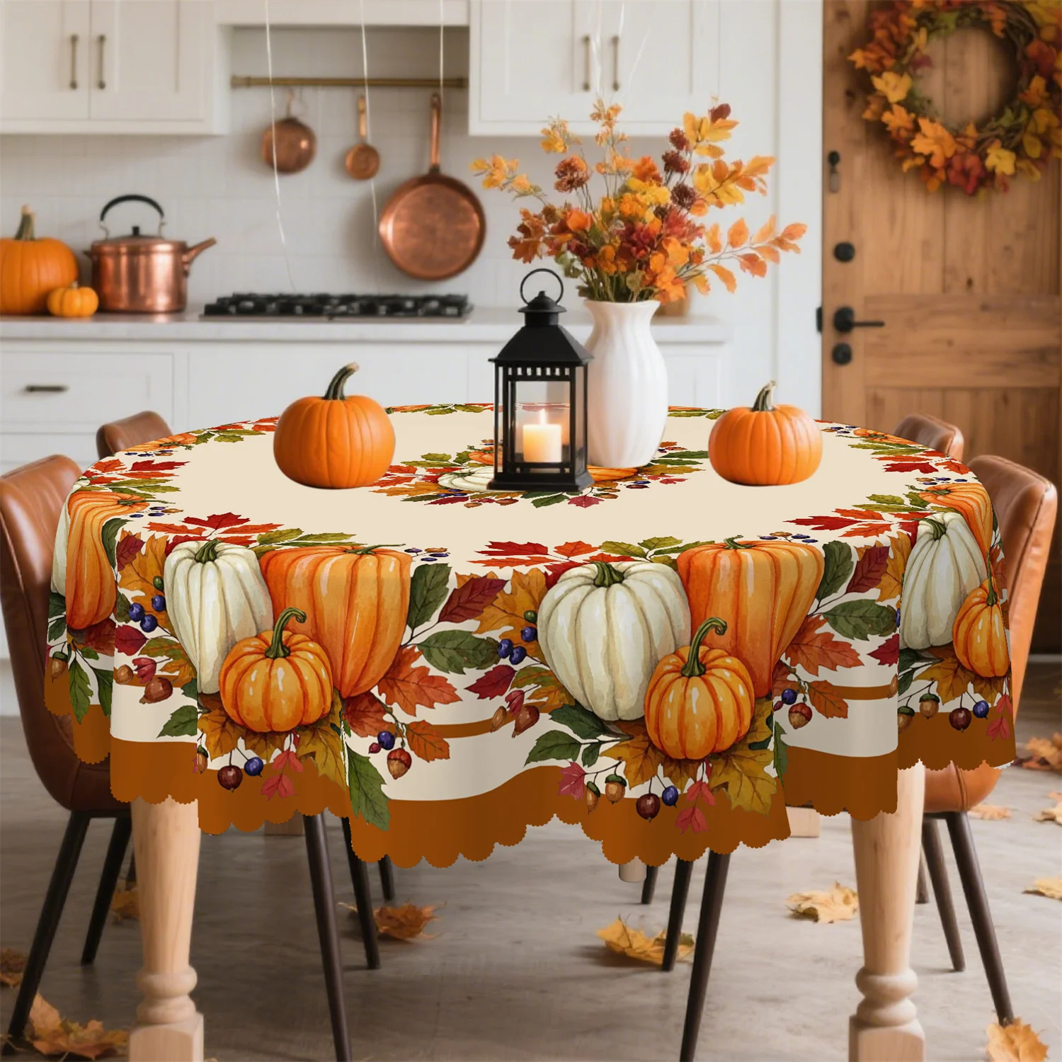 Pumpkin, berry and acorn leaf tablecloth, suitable for rectangular and round dining tables in autumnzyc