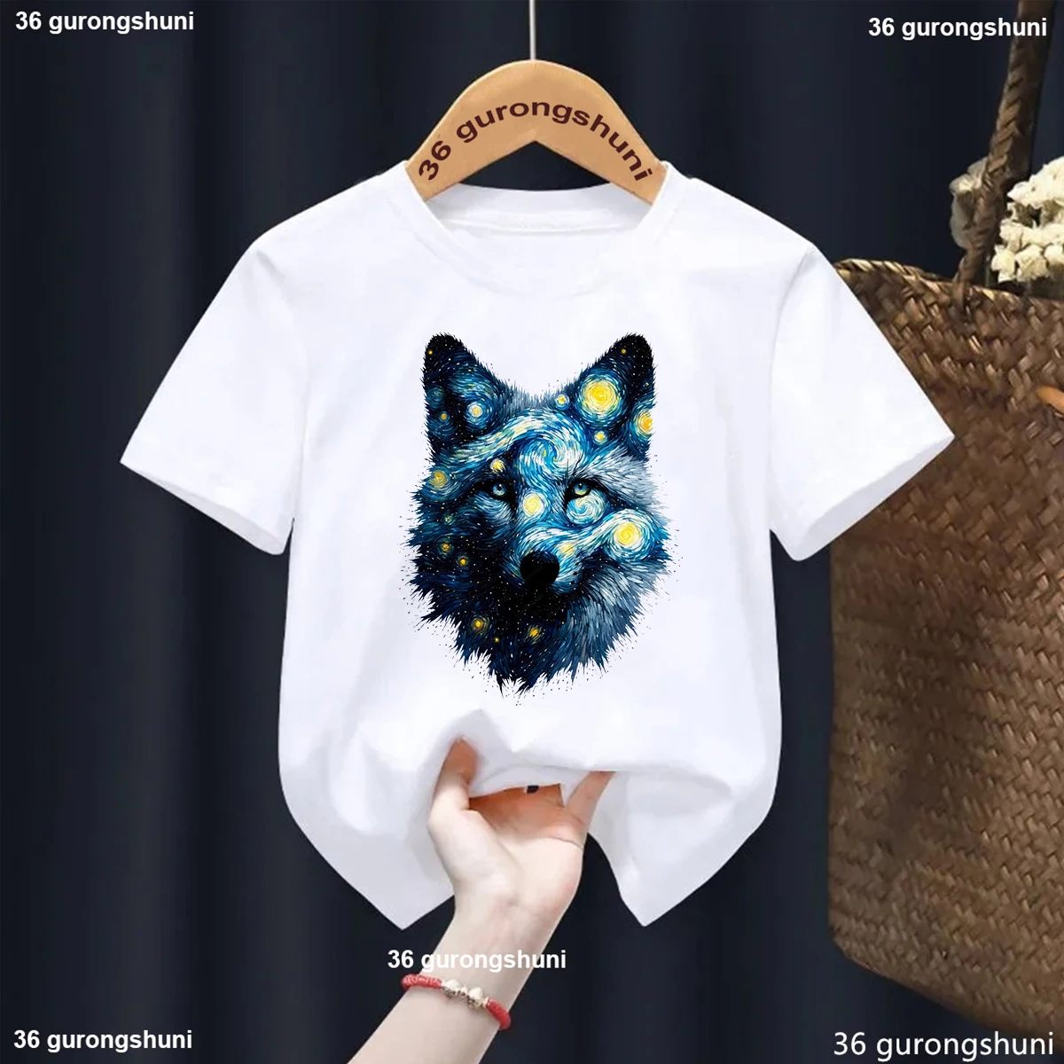 

T Shirt For Boys/Girls Funny Starry Night Animal Print Kids T-Shirt Fashion Trend Toddler Tshirt Summer White O-Neck Shirt Top