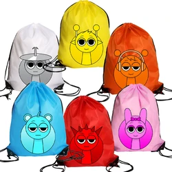 Sprunkis Boys Girls Child Cartoon Drawstring Bag Sports Waterproof Backpack Bundle Pocket Terylene Bags Anime Kids Birthday Gift