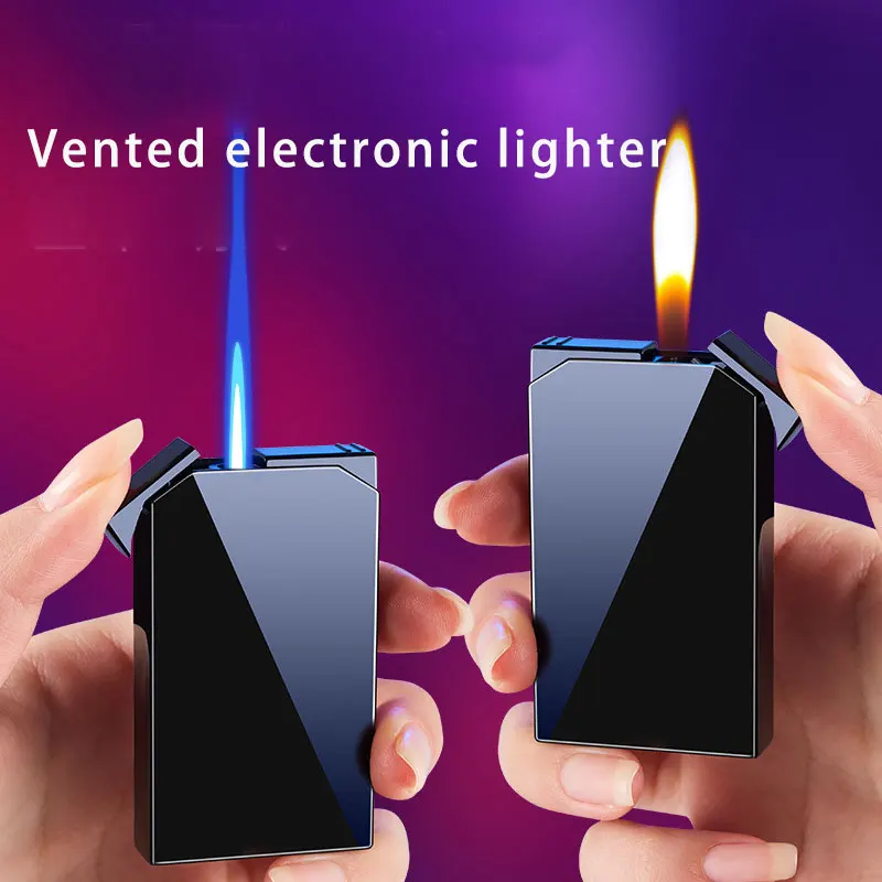 Internet celebrity fashion gradient dual flame lighter metal personality creativity inflatable windproof dual flame