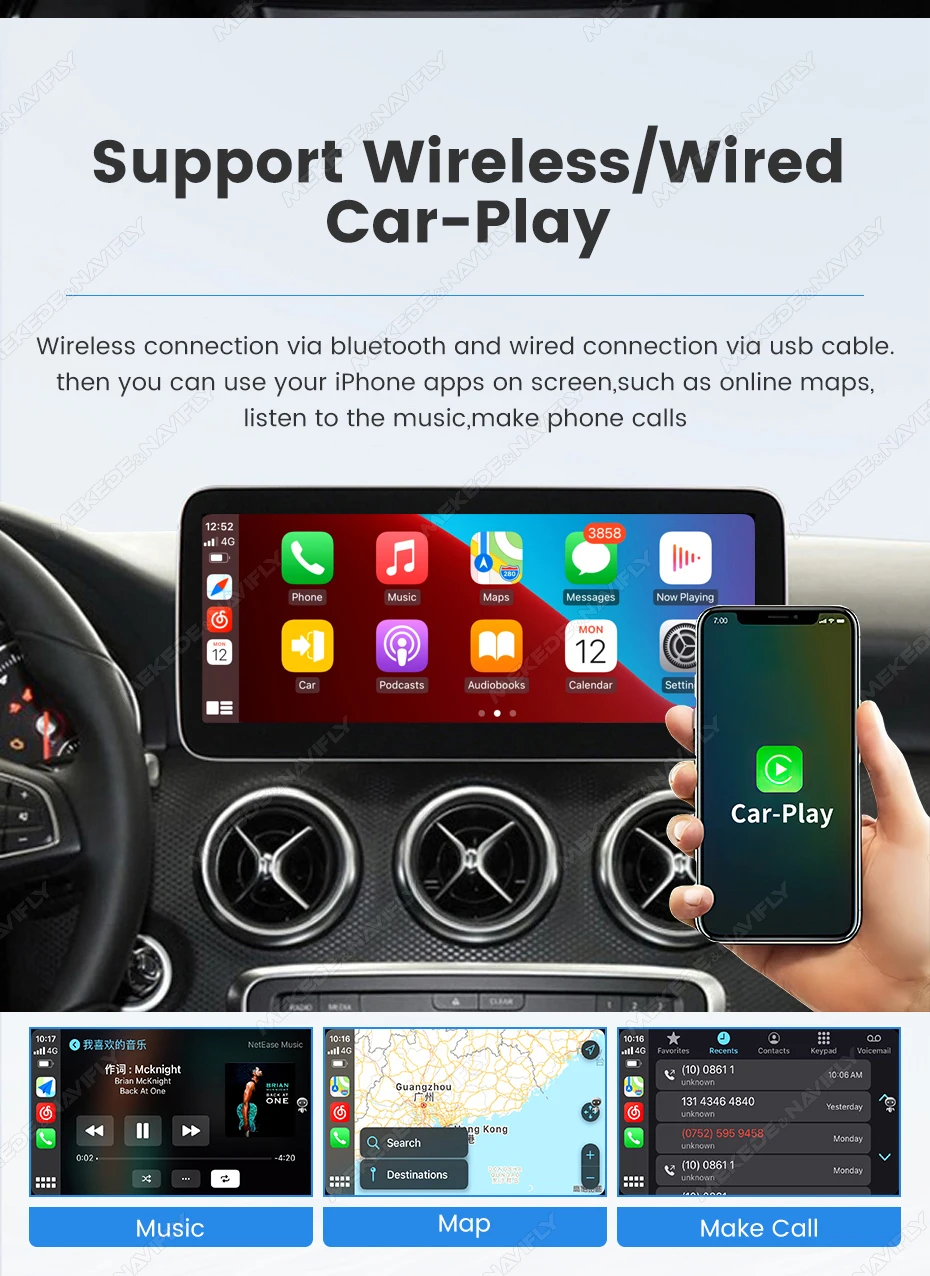 MEKEDE Touchscreen mit Linux, CarPlay und Android Auto System, Autoradio-Mirror-Ready-Zentraleinheit für Mercedes-Benz Klasse A, CLA, CLA, CLA W176 C117 X156 2012-2018 – Detail 10