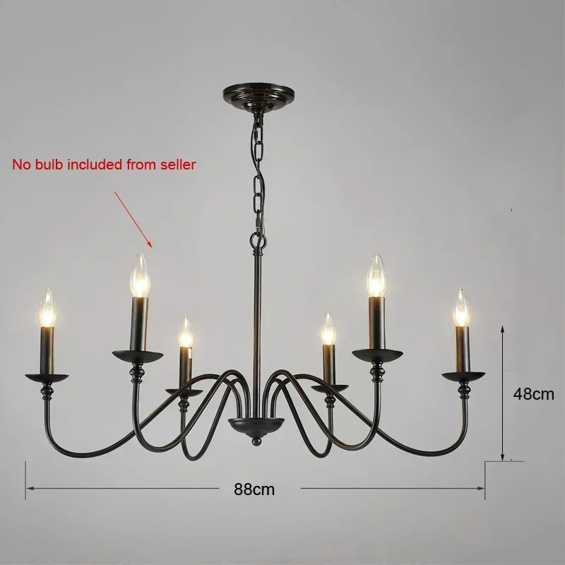 

Black Candle Style Retro Industrial Style Living Room Bedroom Decoration Light Fixture European Country Iron Art Chandelier
