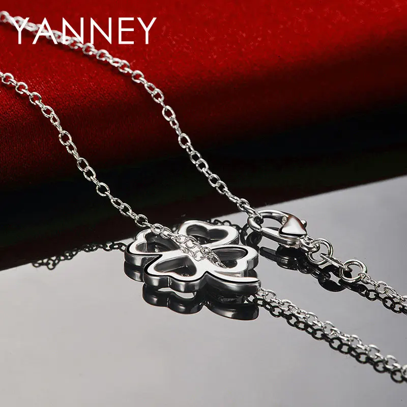 925 Sterling Silver 16-30 Inches Fine Four Leaf Clover Necklace For Woman Wife Fashion Charm Wedding Jewelry Party Favors