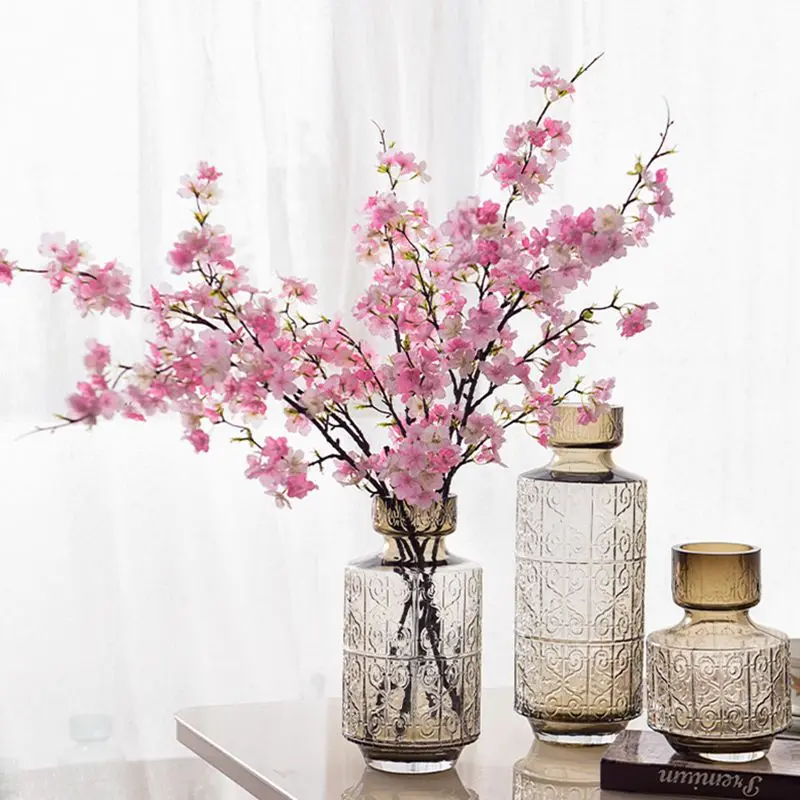 109cm Artificial Cherry Blossom Silk Flowers Fake Long Branch Sakura  Plum Bouquet for Wedding Party Home Room Vase Decoration