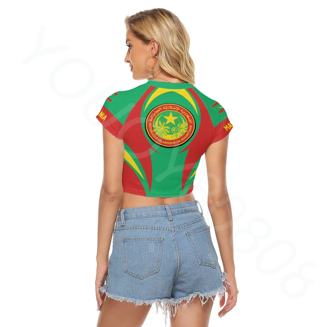 2023 Africazone Clothing - Somalia Action Flag Print Pullover Fashion Street Women's Raglan Skinny Cropped T-Shirt