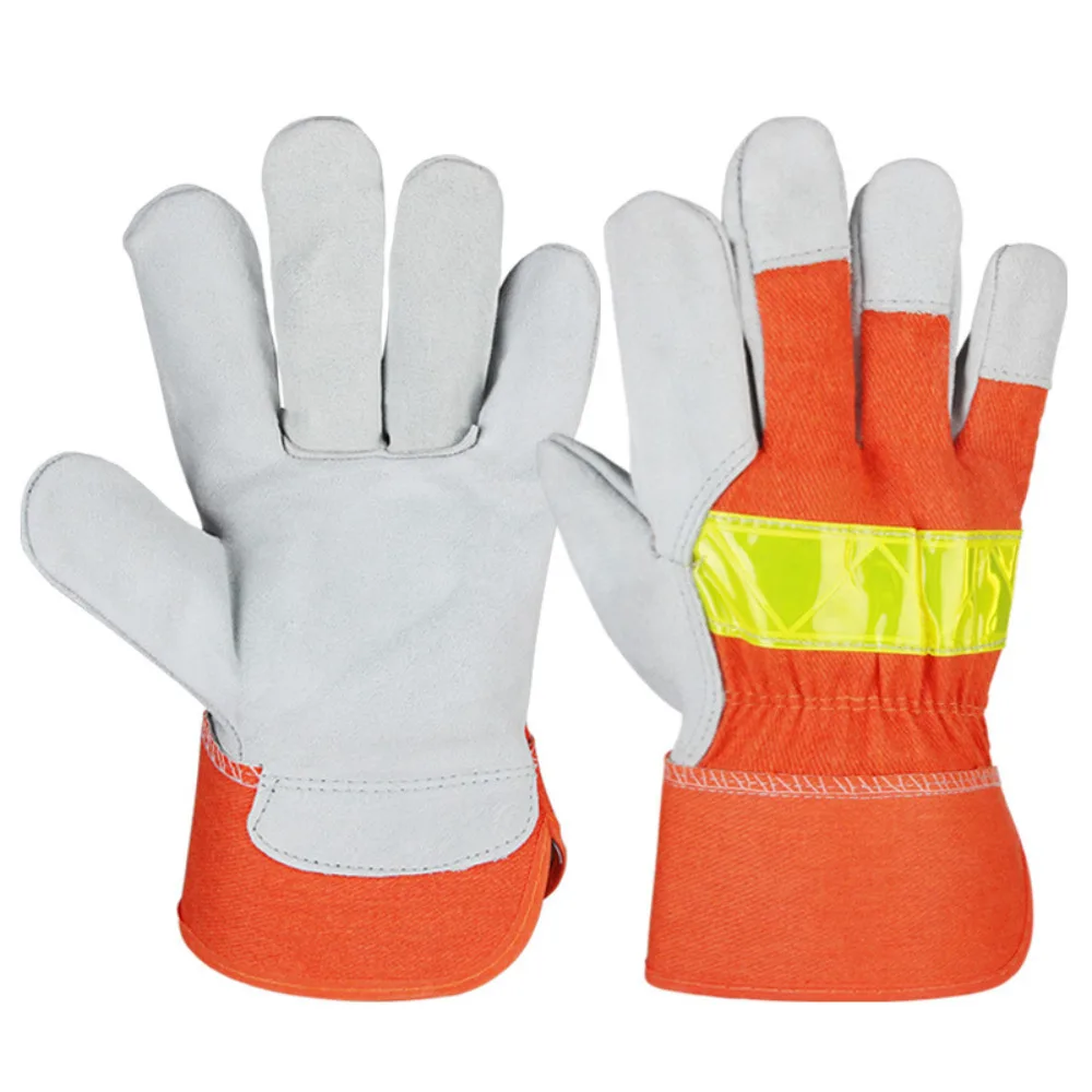 Leather Work Glove Safety Fire Protective Gloves Fire Proof Anti-fire Equipment Heat Resistant with Reflective Strap