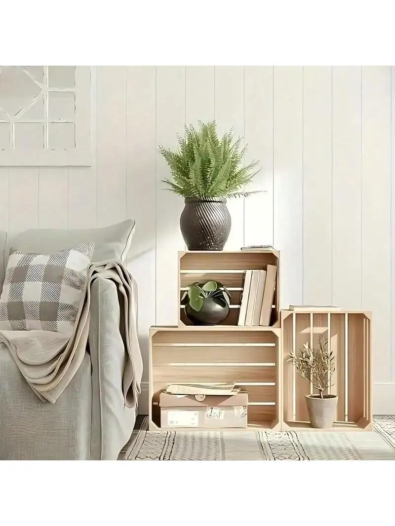 

2025 3-Piece Large Rustic Wooden Storage Crates - Vintage Decorative Boxes for Home & Events