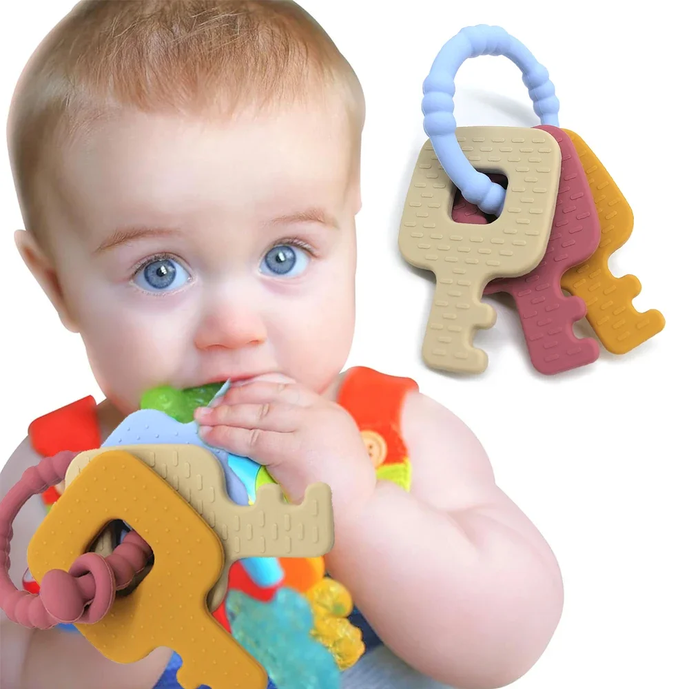Llavero Montessori y mordedor sensorial, campana de cama, bola de silicona, juguetes para recién nacidos, regalos para niños, juegos en crecimiento