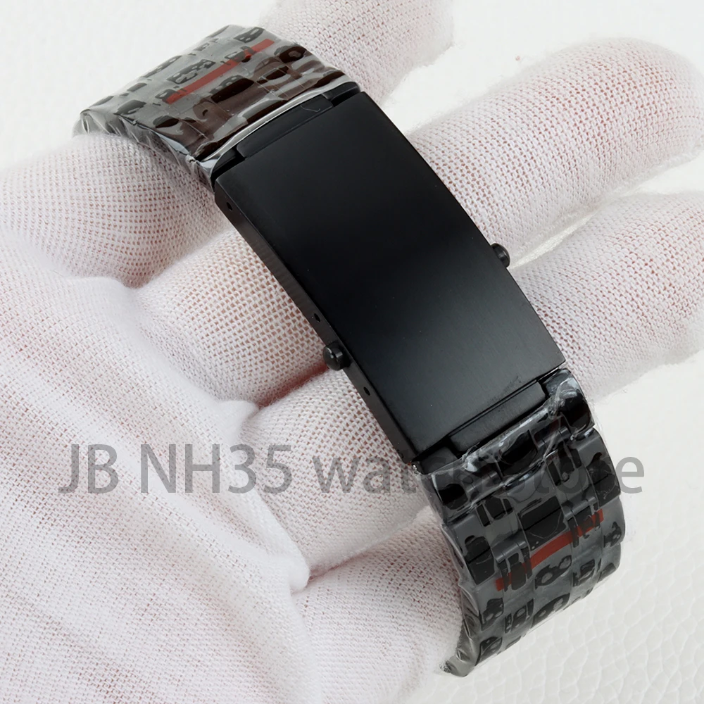 20mm Width Watch Strap Black/Silver Solid 316L Stainless Steel Watchband for Seamaster Watch Case Bracelet Adjustment Buckle