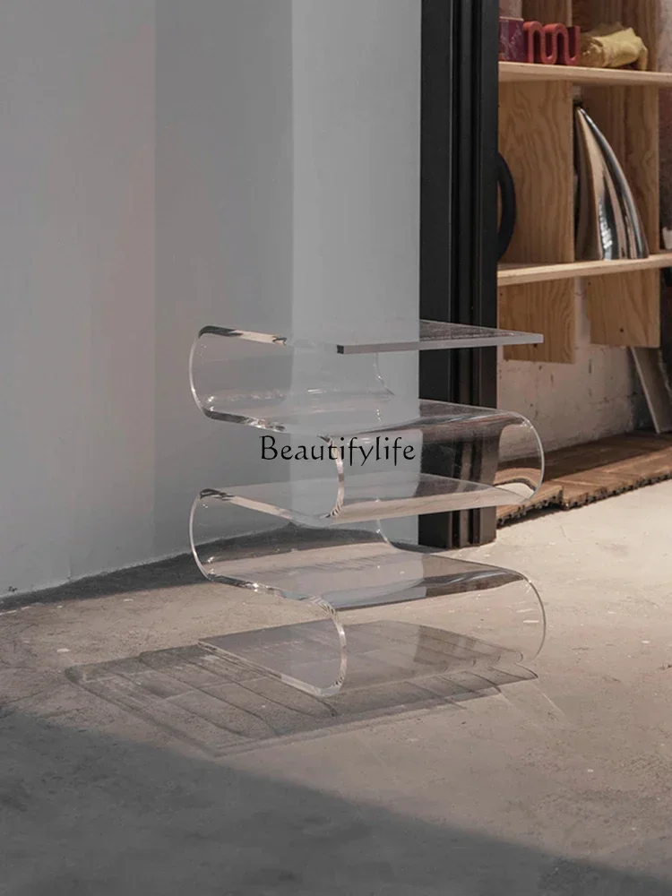 طاولة قهوة من الأكريليك الشمالي، رف مجلة ذو حافة شخصية، بسيط وعصري