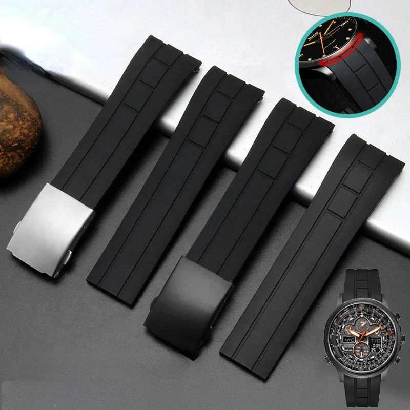 No Dust Silicone Watch Strap for Citizen Air Eagle Arc Mouth Rubber Mido Rudder M005 Waterproof Black Watchband Accessories 23mm