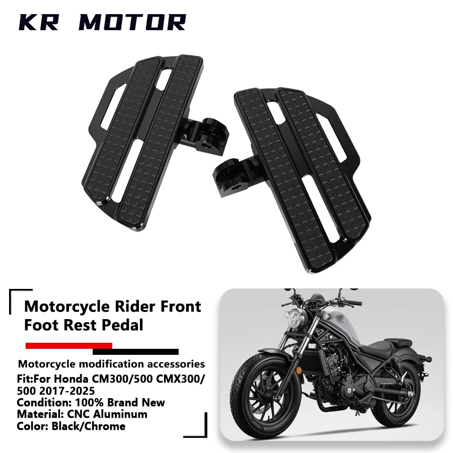 

Motorcycle Driver Footrest Wide Rider Footboard Front Foot Rest Pedal Fits For Honda Rebel CM300 CM500 CMX300 CMX500 2017-2026