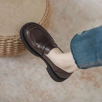 Women Black/Reddish Brown Platform Loafers Round Toe Chunky Sole Slip On Penny Loafers Comfortable Casual Office Shoes - Image 5