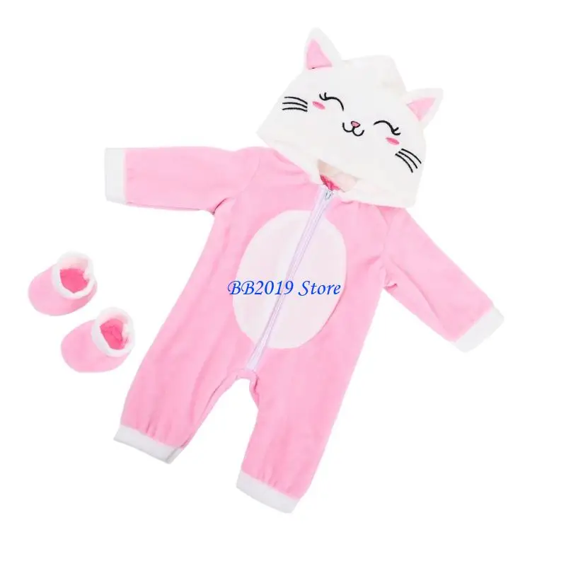 Q0KB Set abiti da cartone animato in peluche invernale per bambole da ragazza da 18 pollici, vestiti morbidi e caldi, tema