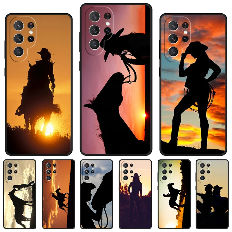 

Sunset Cowgirl Horse Silhouette phone case For Samsung Galaxy S24 S25 S23 S22 Ultra Note 10 20 Plus S20 S21 FE Cover