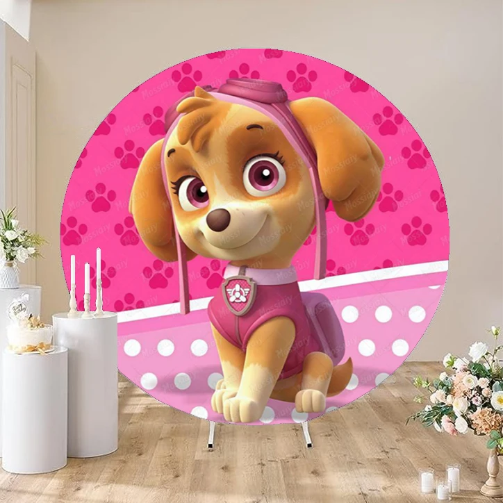 Round Paw Patrol Dogs Theme Backdrop Cover For Boy Girl Birthday Party Children Photography Background Baby Shower Decor Banner