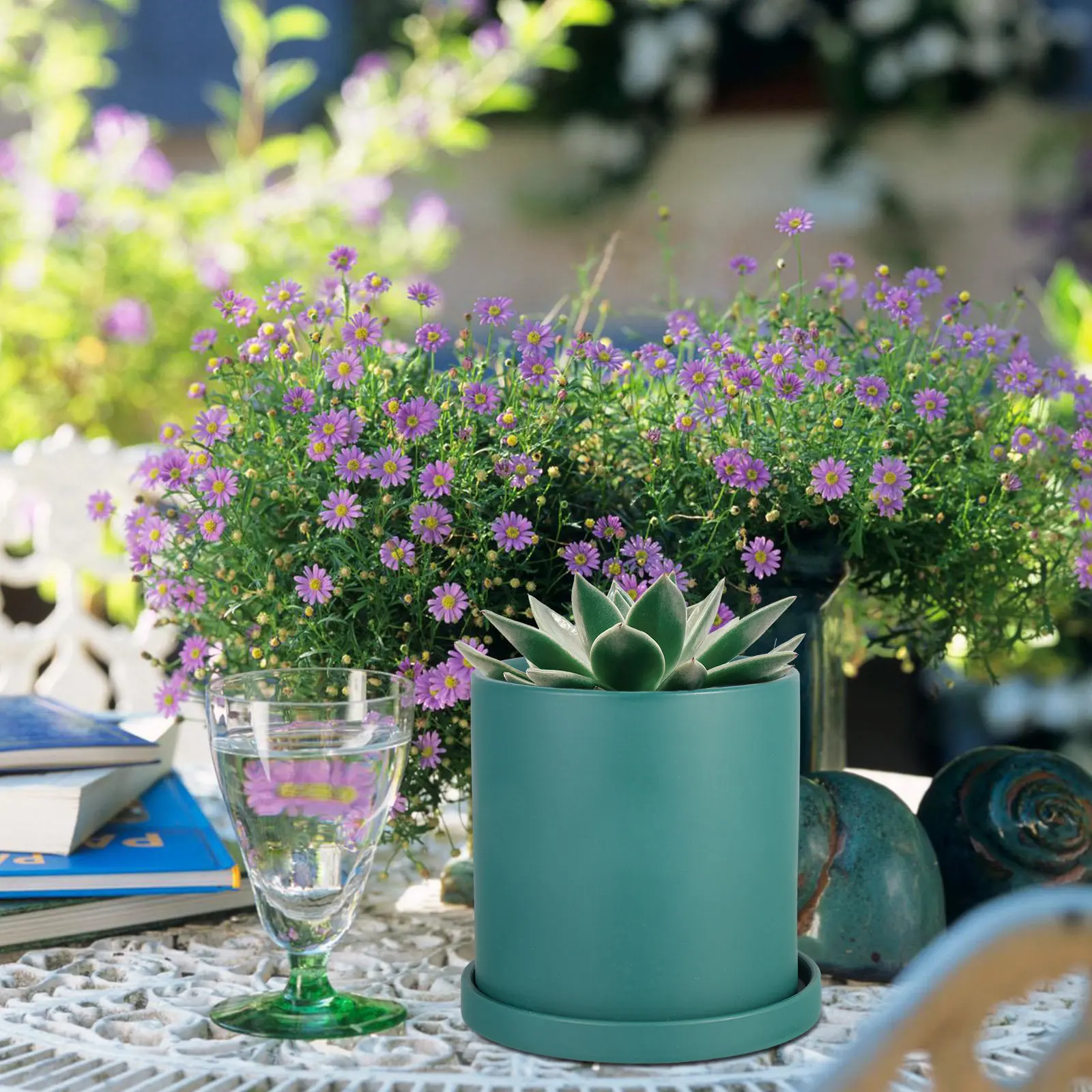 

1Pcs Ceramic Succulent Flowerpot Premium Glazed Planter with Drainage Tray for Indoor Plants Home Office Dorm Garden Nordic