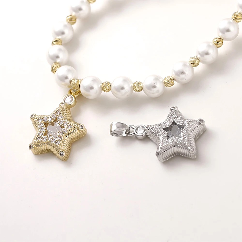 

2 PCS Brass Plated with 14k Gold Diamond Inlaid Exquisite Star Pendant DIY Jewelry Making Necklace Bracelet Accessory Materials