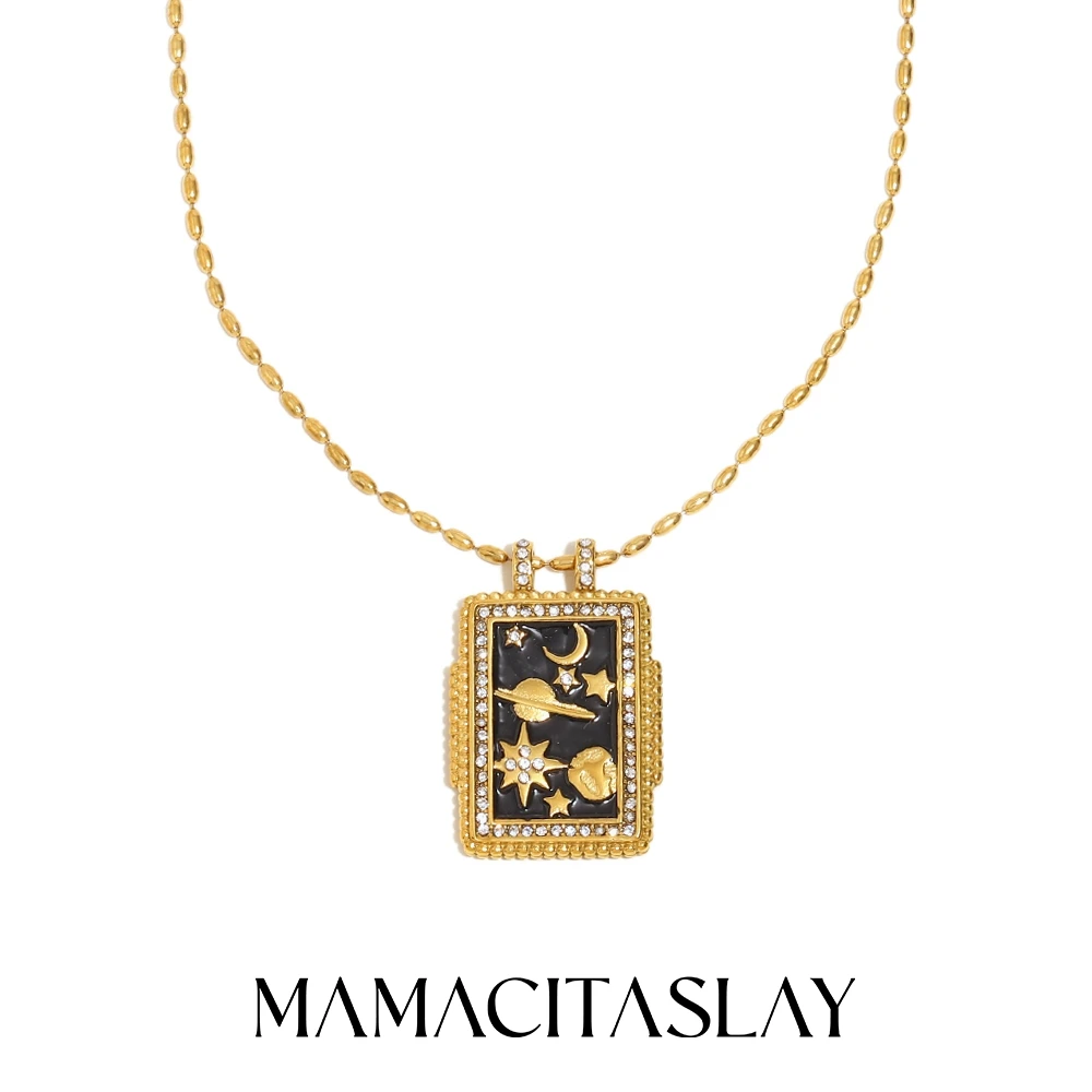 MamacitaSlay 316L roestvrij staal emaille zirkoon hart ster maan ring ketting partij waterdichte sieraden dames charme sieraden