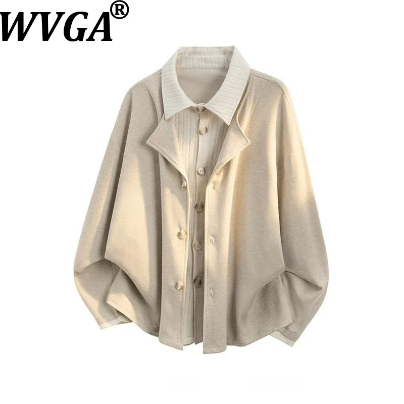 WVGA 2026 Spring Autumn New Men Jacquard Trendy Faux Two-Piece Turn-Down Collar Jacket Niche Casual Long Sleeve Coats Ins W26720