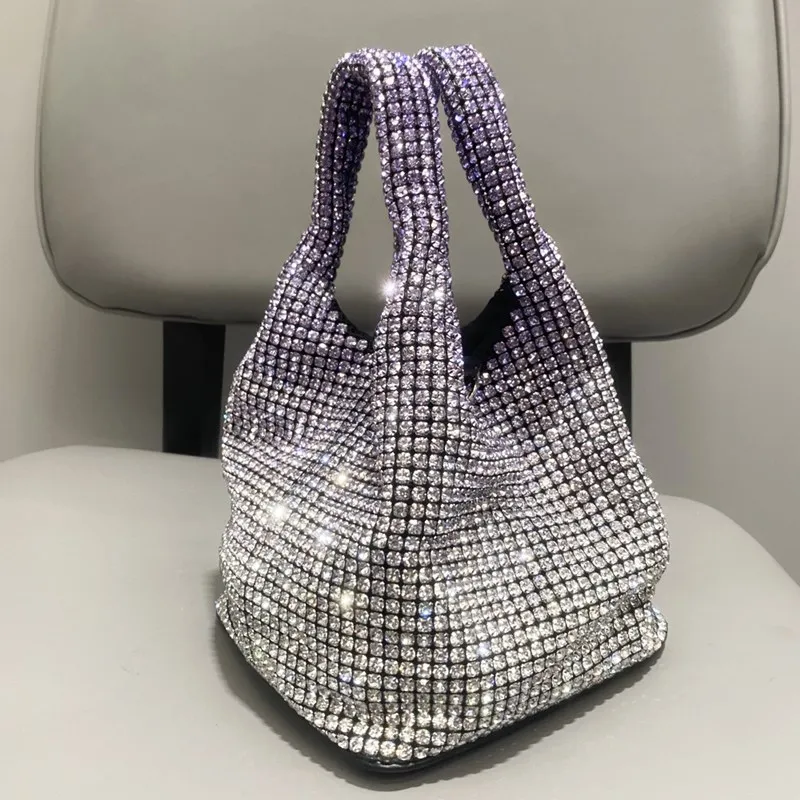 

2023 New Women Handle Rhinestones Evening Clutch Bag And Luxury Designer Handbags Hobo Shoulder Bags Shiny Crystal Bucket Bag