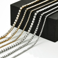 Stainless Steel Shiny Necklace For Men Women Gold Silver Color Width 2/3/4MM Choker Necklaces With Rhinestones Jewelry Gifts