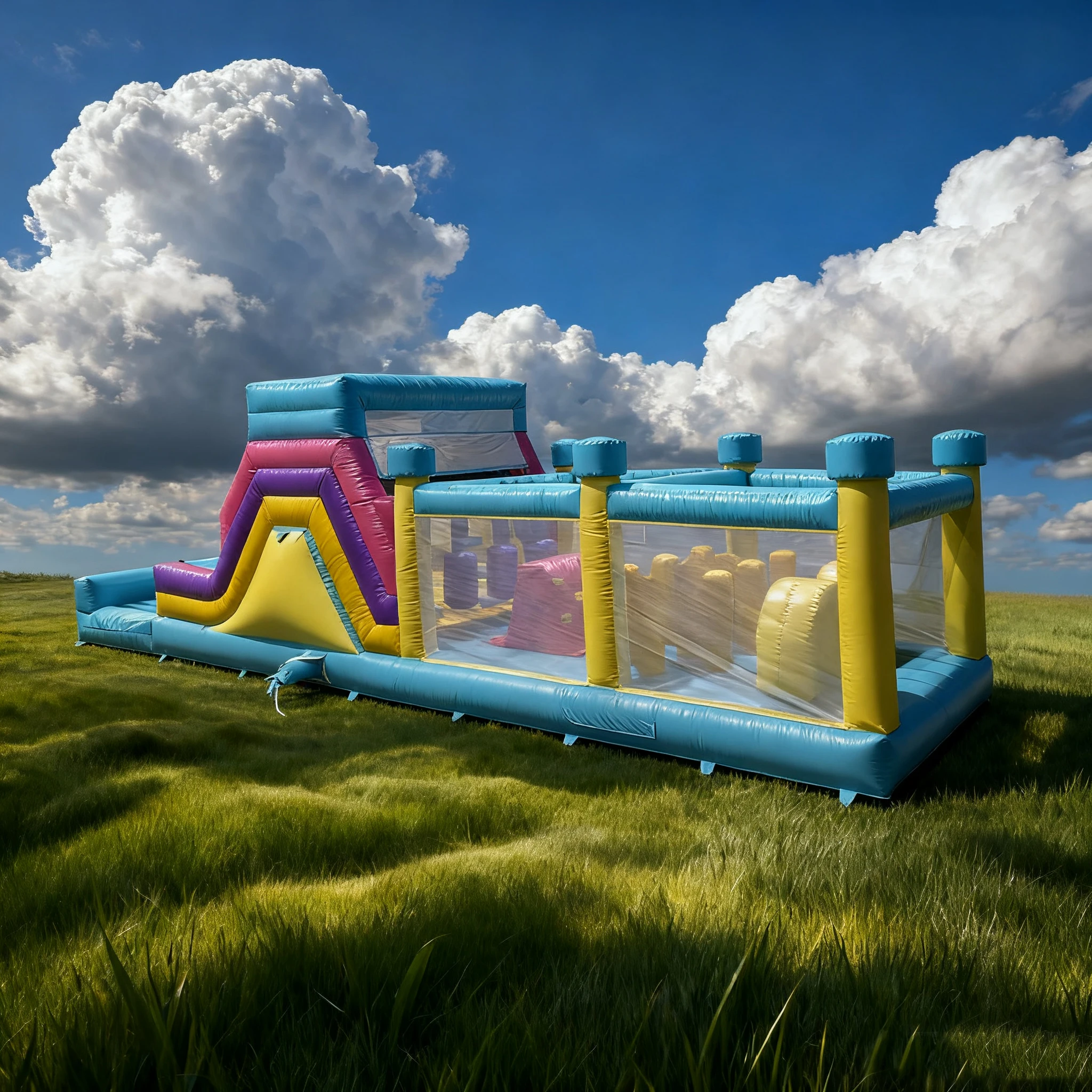 ปราสาทลมเป่าลมสำหรับเด็กที่น่ารักที่สุด: ชุดสไลเดอร์และแทรมโพลีนพร้อมเครื่องเป่าลม