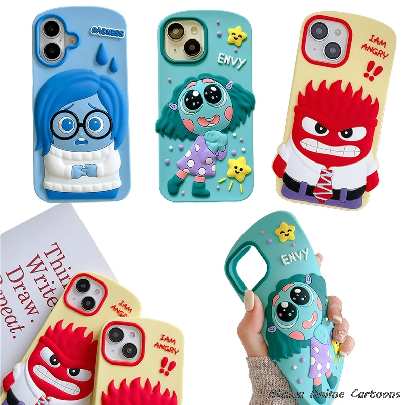 Disney Inside Out Intensa Mente Vice Versa Phone Case for iPhone 11 12 13 14 15 16 Pro Max Sadness Anger Envy 3D Cover