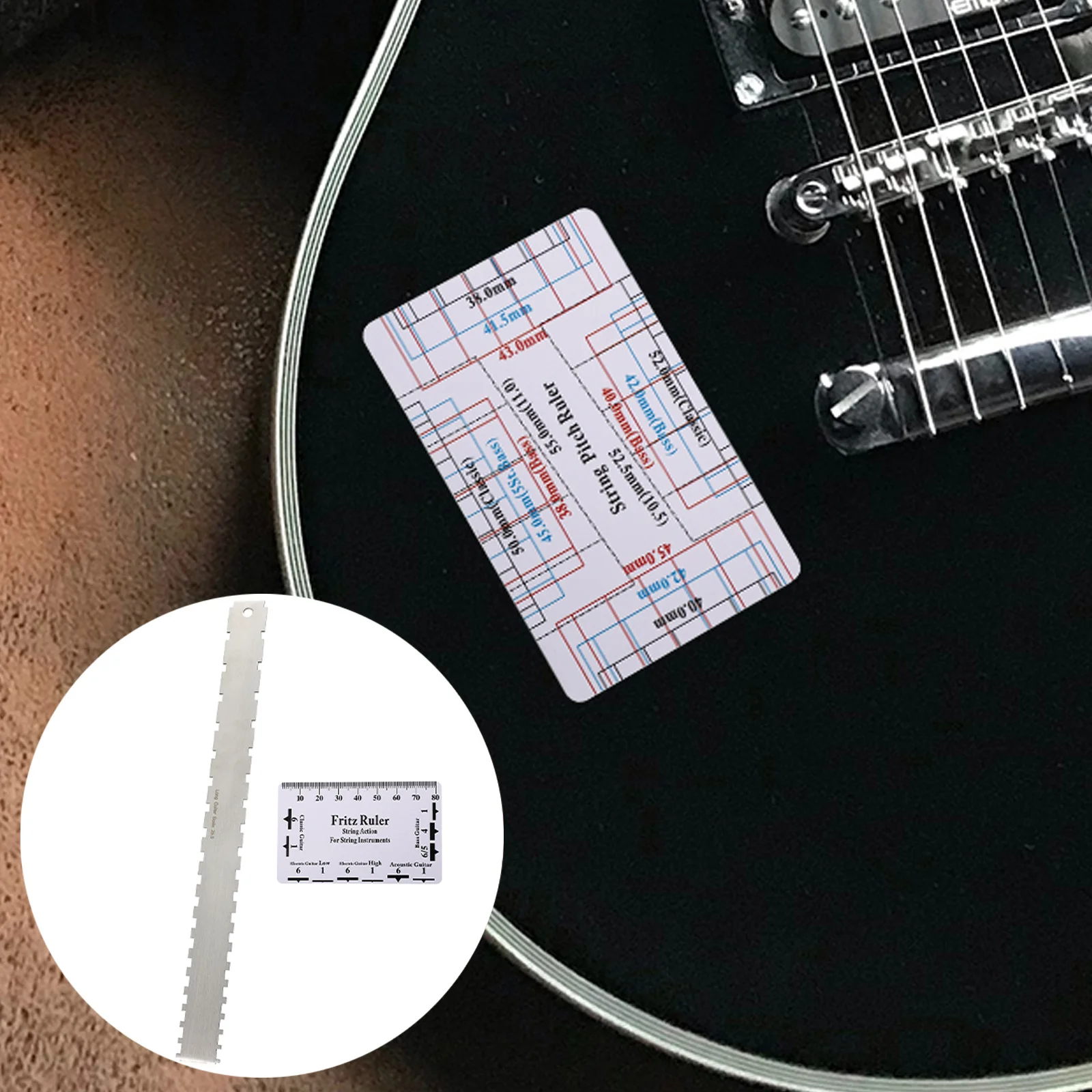 

2Pcs Guitar Neck Ruler String Height Measurement Tool Stainless Steel Durable Musical Instrument Repair Kit Guitar Ruler