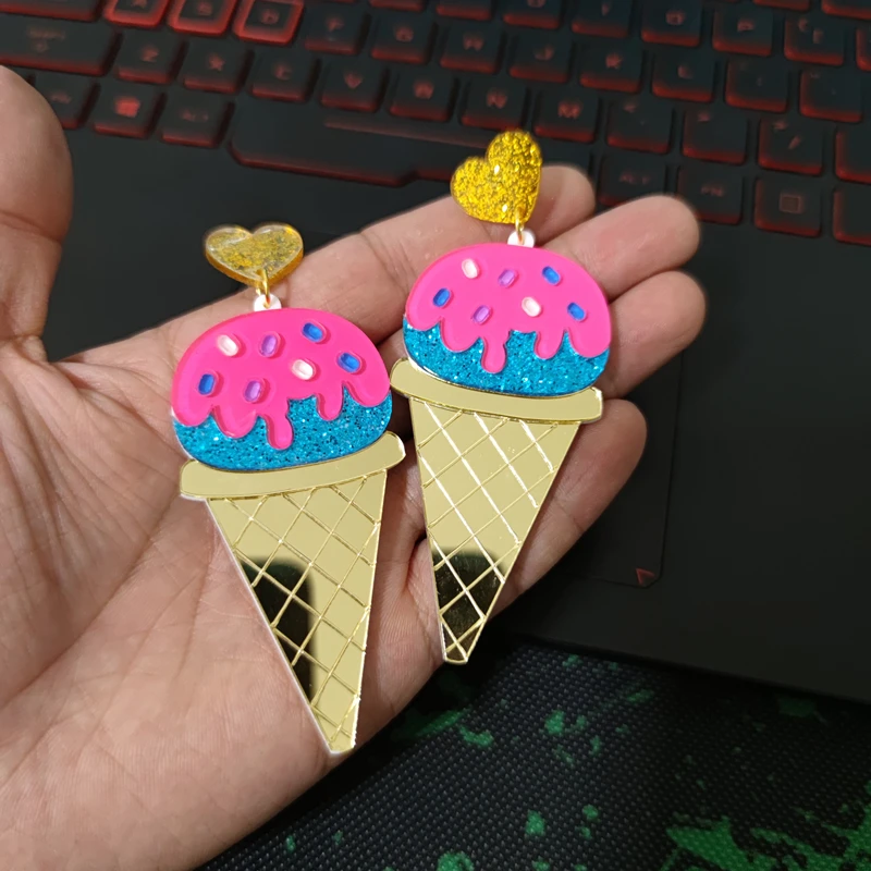 KUGUYS Lovely Summer Ice Cream Stick Dangle Earrings for Women Glitter Acrylic Long Drop Fashion Jewelry Trendy Accessories