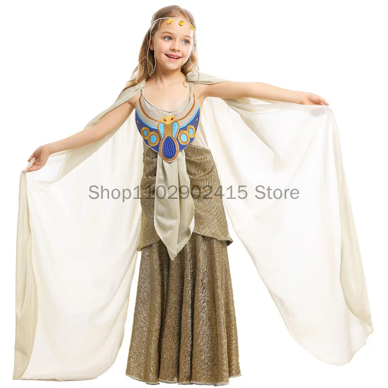 

2023 Kids Ancient Egypt Mythology Cosplay Costume Girls Renaissance Greek Goddess Cleopatra Princess Queen Dress Costumes Party