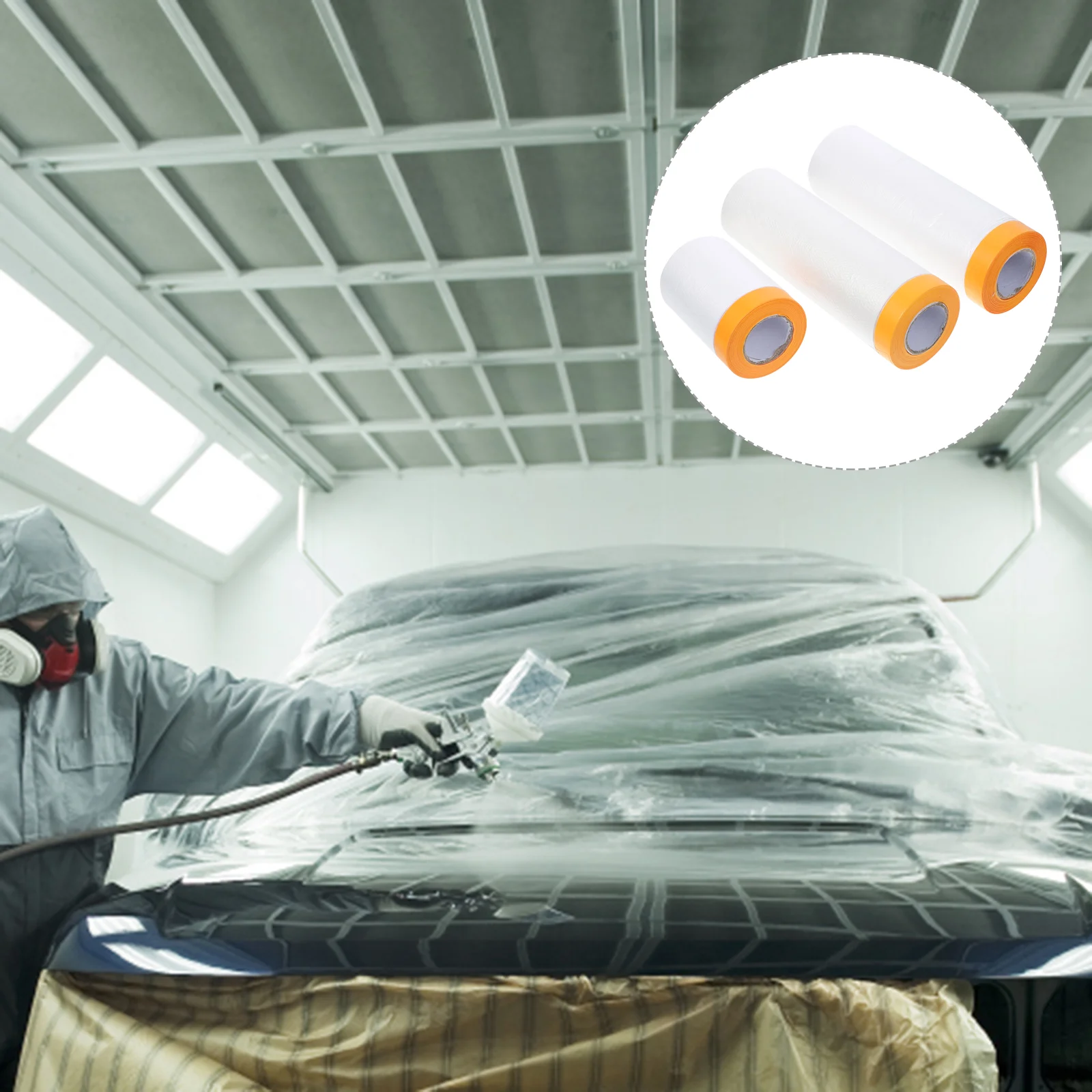 3 Rolls Spray Protective Film Car Paint Masking Tape Paper Auto Painting PVC Adhesive Making for