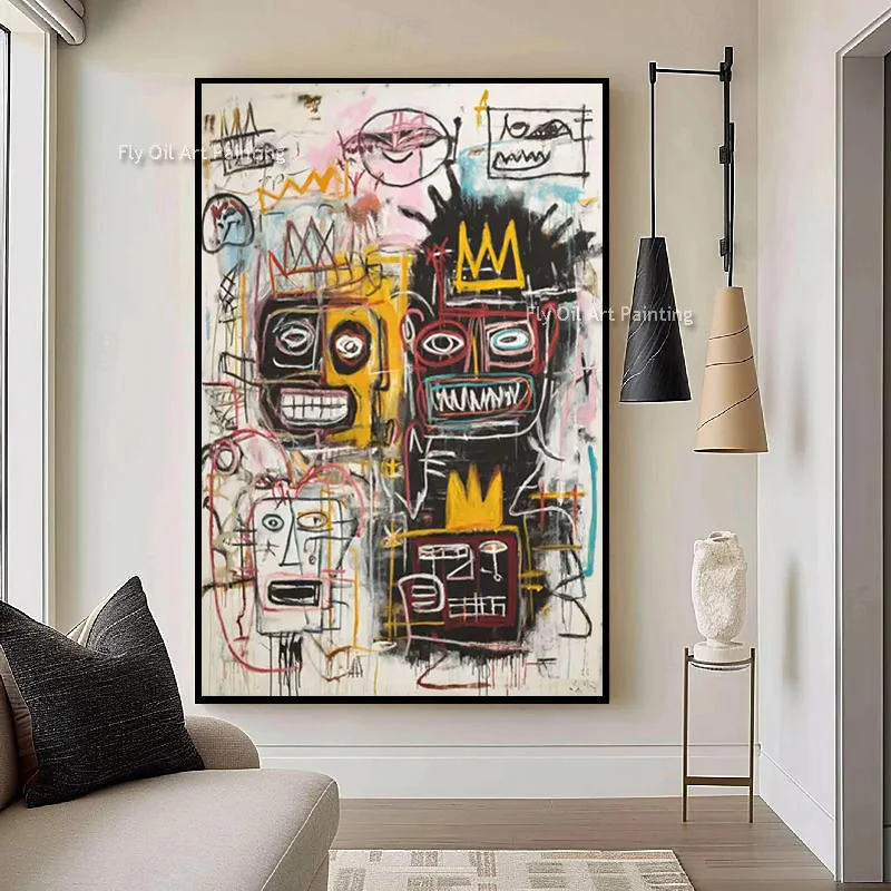 Simplism Wall Art Hand Drawn Black Beige Graffitis Canvas Artwork New Original Design Yellow Brown Oil Painting For Living Room