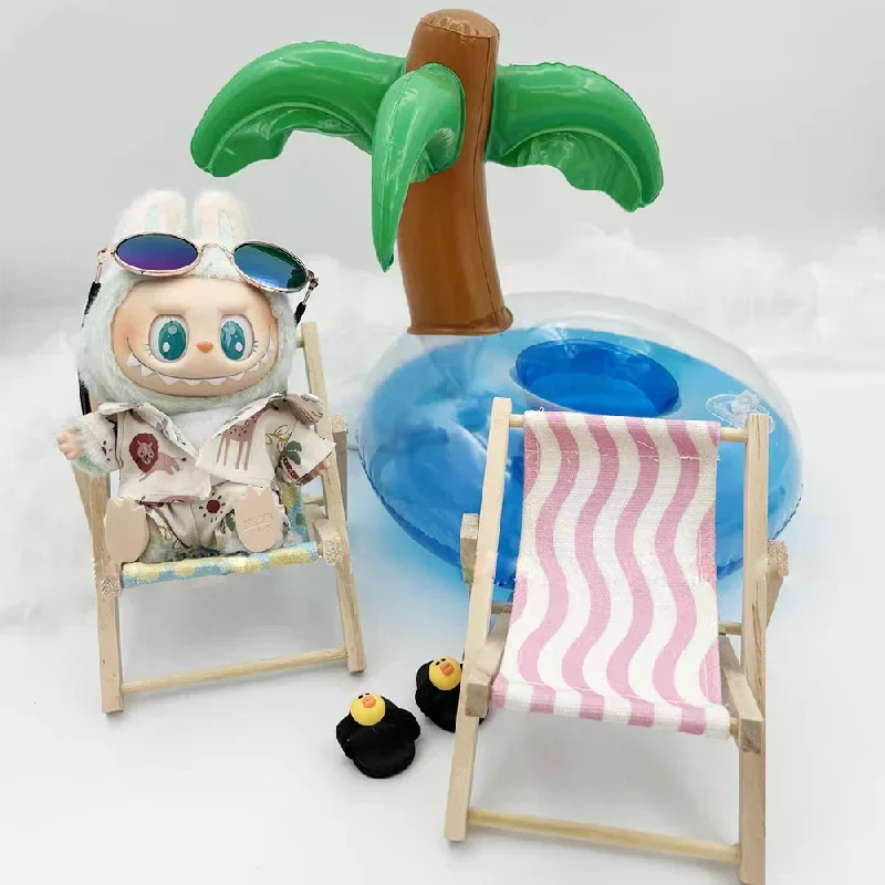 

Cotton Doll Summer Vacation Wooden Beach Reclining Camping Chair Accessory Ropa For Labubu Doll's Furniture Ornament