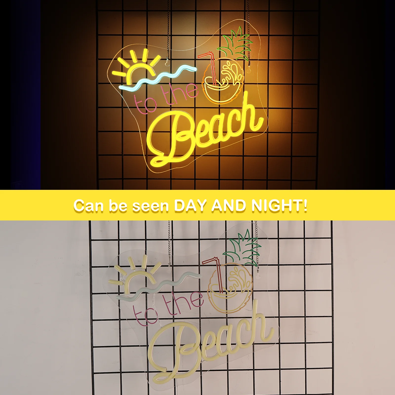 カラフルなビーチネオンライトサイン-ledサイン-サンオーシャンウェーブ-パイナップル彫刻-壁装飾-ティキバービーチパーティー誕生日用