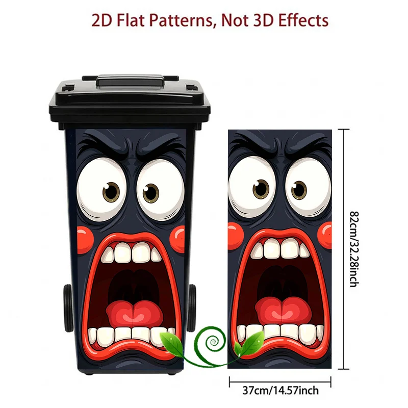 1pc Black Angry Big Mouth Cartoon Face Themed Trash Can Decal Wall Sticker, Ideal for Outdoor Trash Cans, Walls and Home Decor.