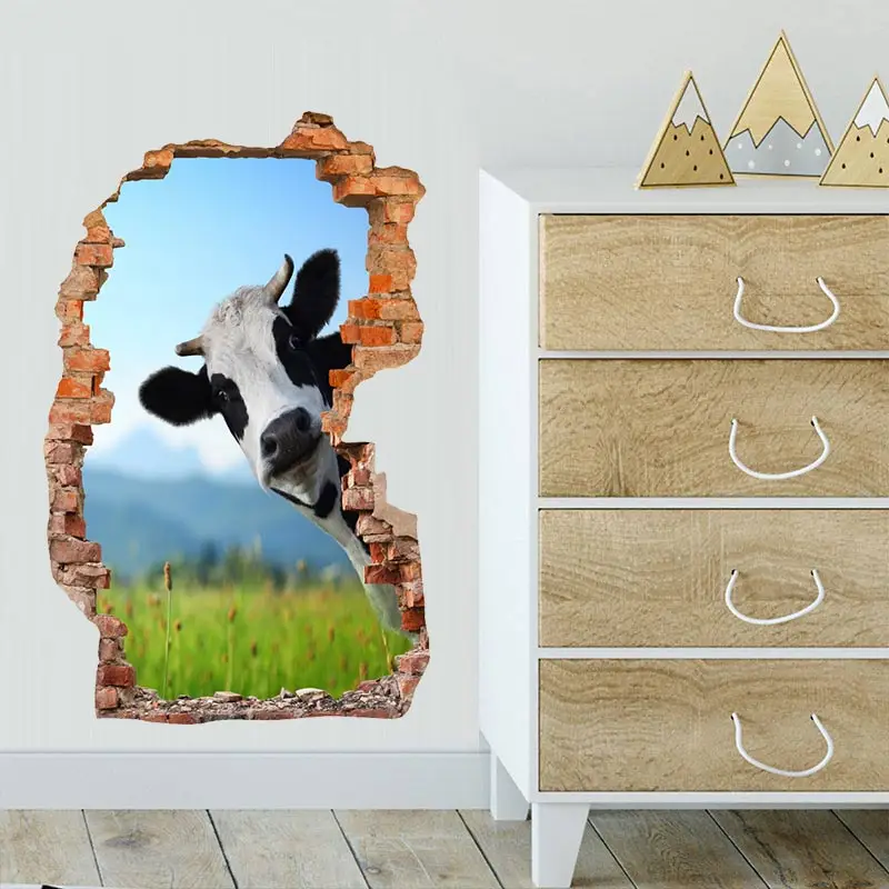 

M436 Cave Milk 3d Cattle, Tigers, Horses, Animals Wall Sticker Kids Room Background Home Decoration Mural Living Room Decal